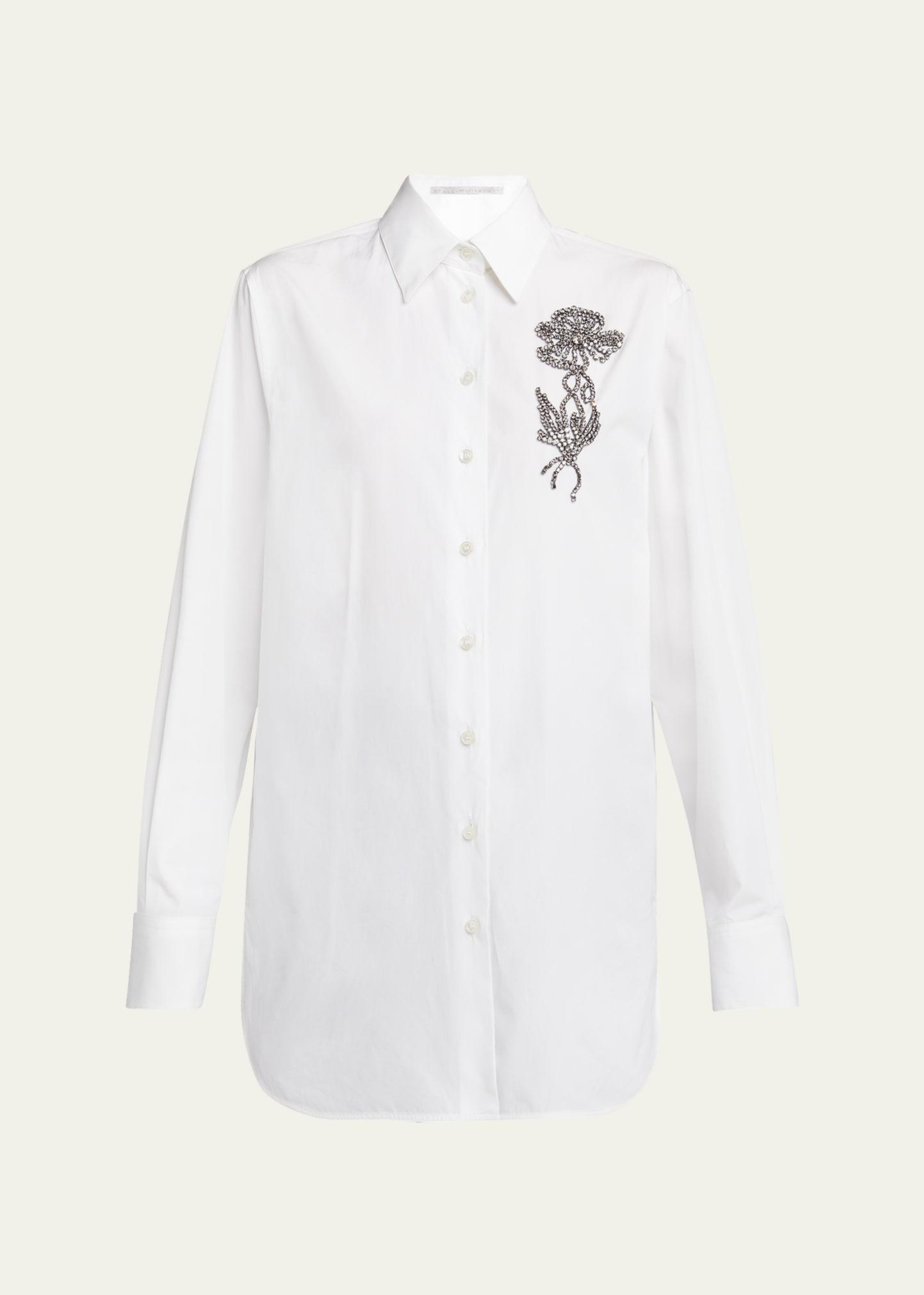 crystal floral embroidered long-sleeve blouse