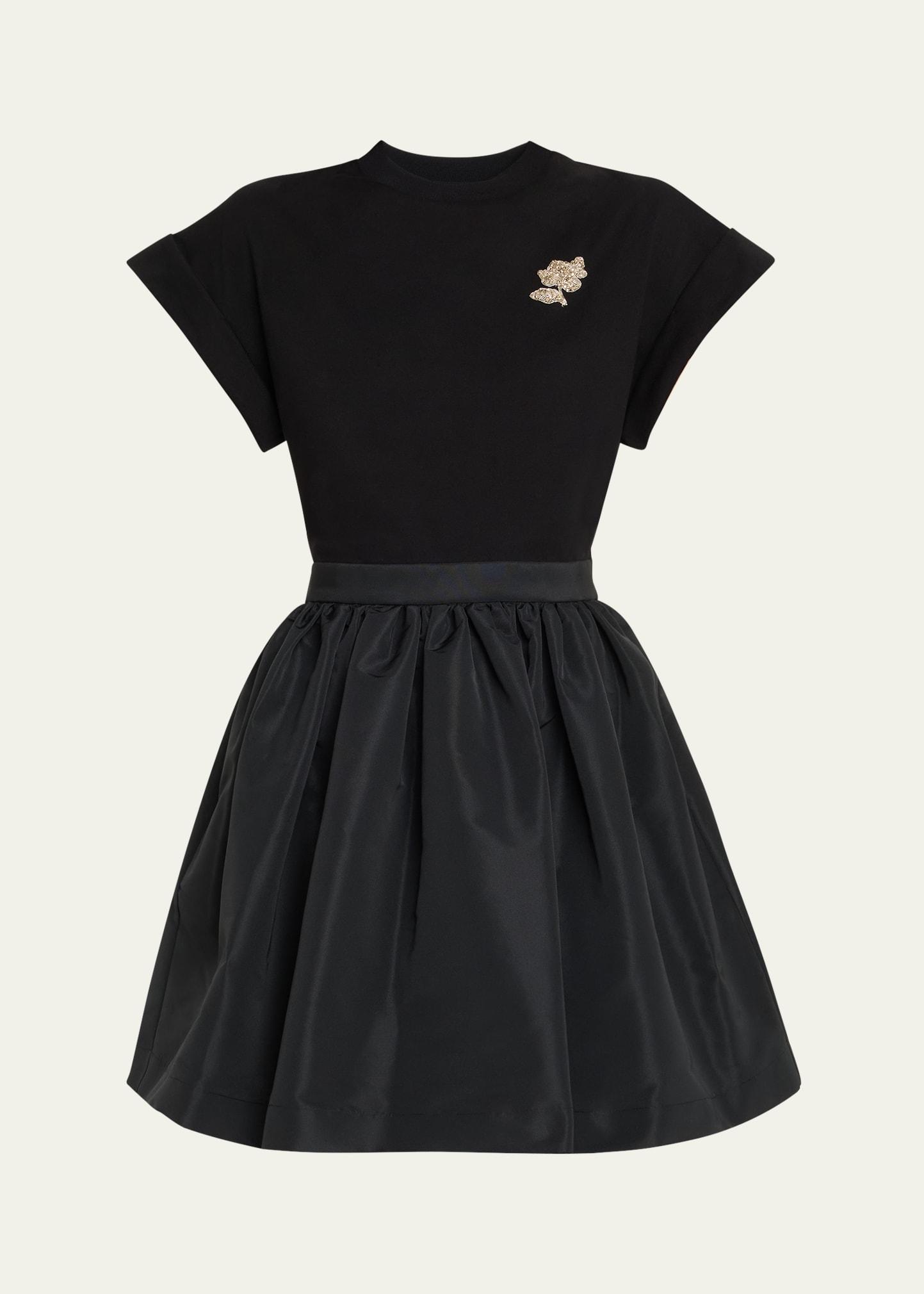 crystal flower short-sleeve flare mini dress