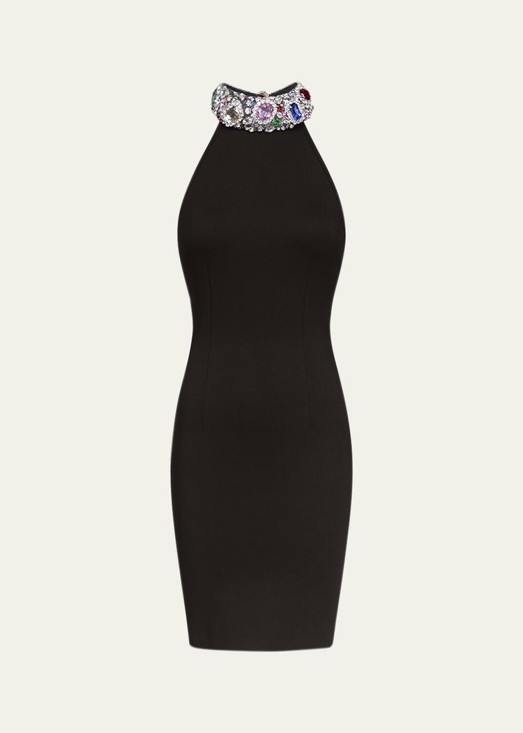 crystal gemstone halter mini dress
