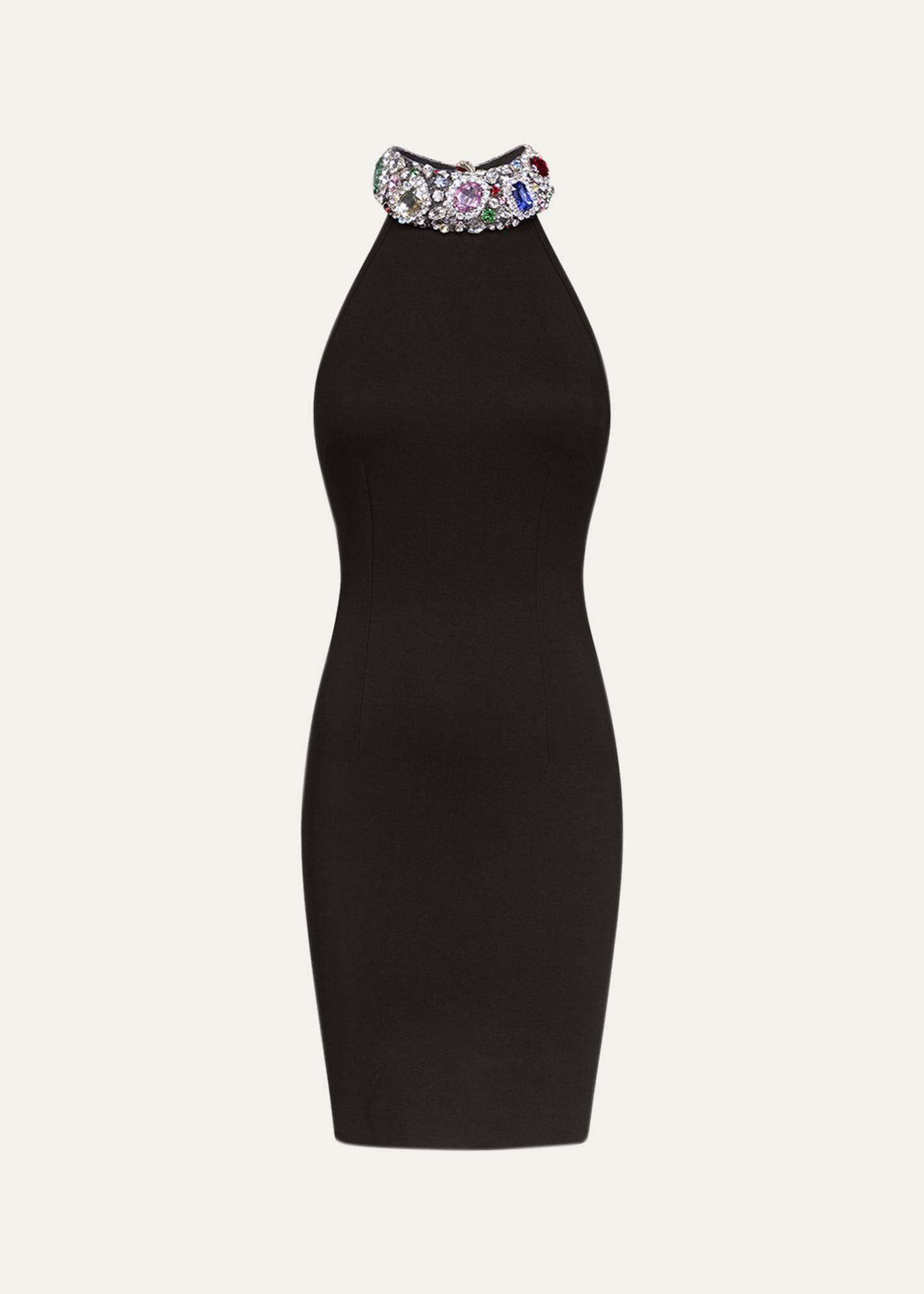 crystal gemstone halter mini dress