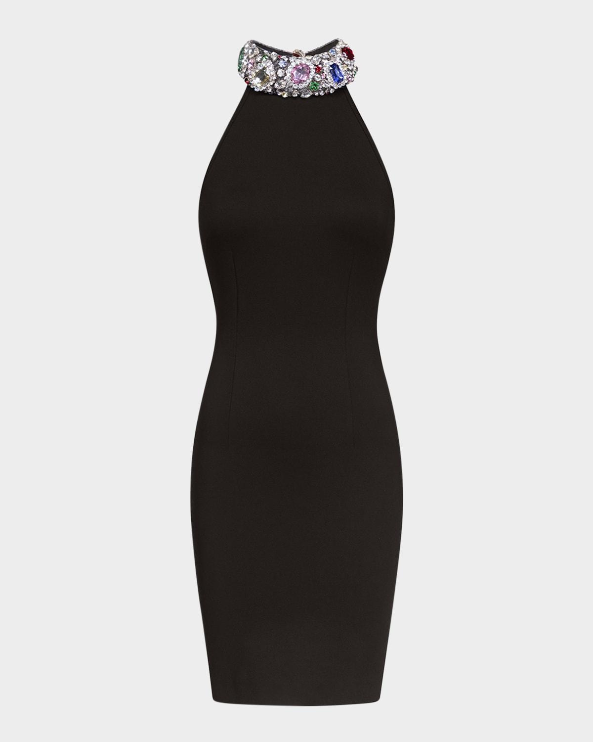 crystal gemstone halter mini dress