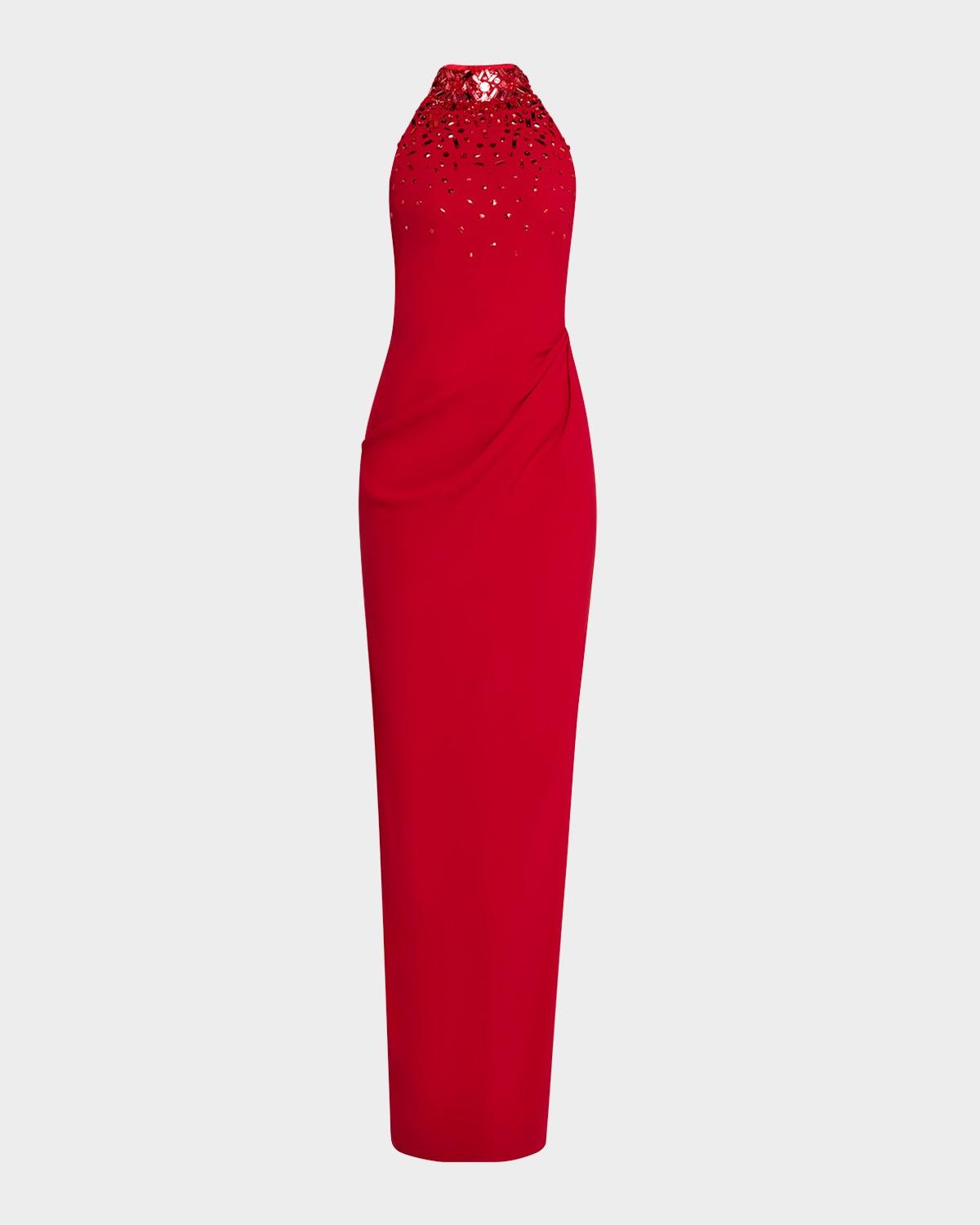 crystal halter crepe gown