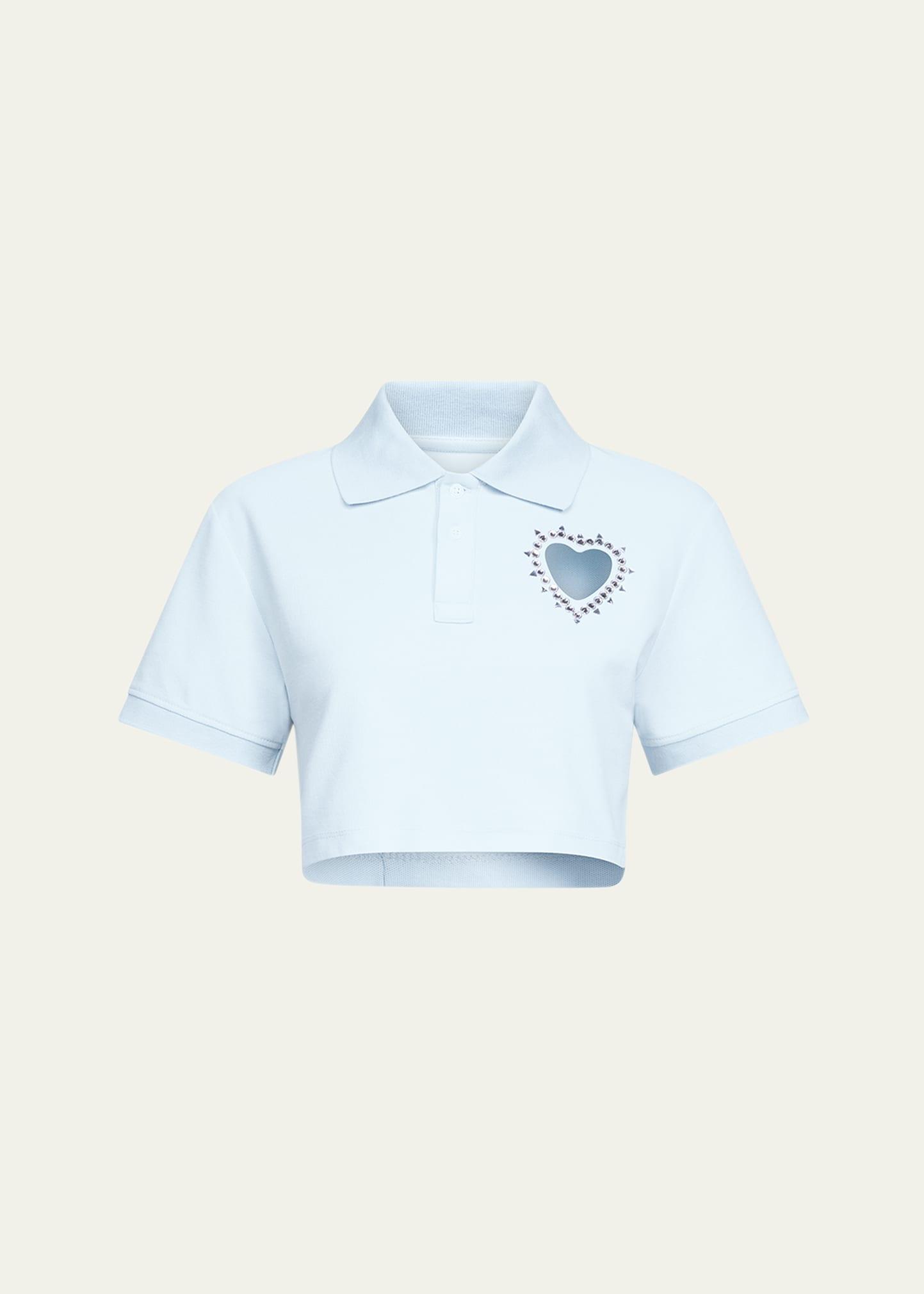 crystal heart cutout cropped polo top