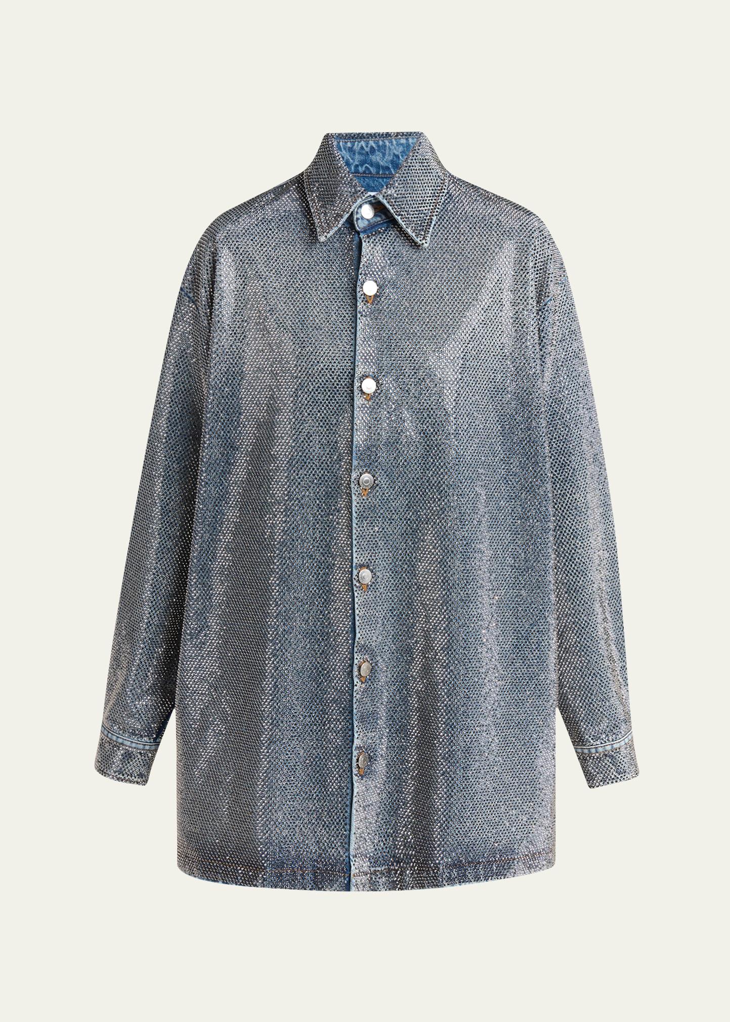 crystal hotfix denim overshirt