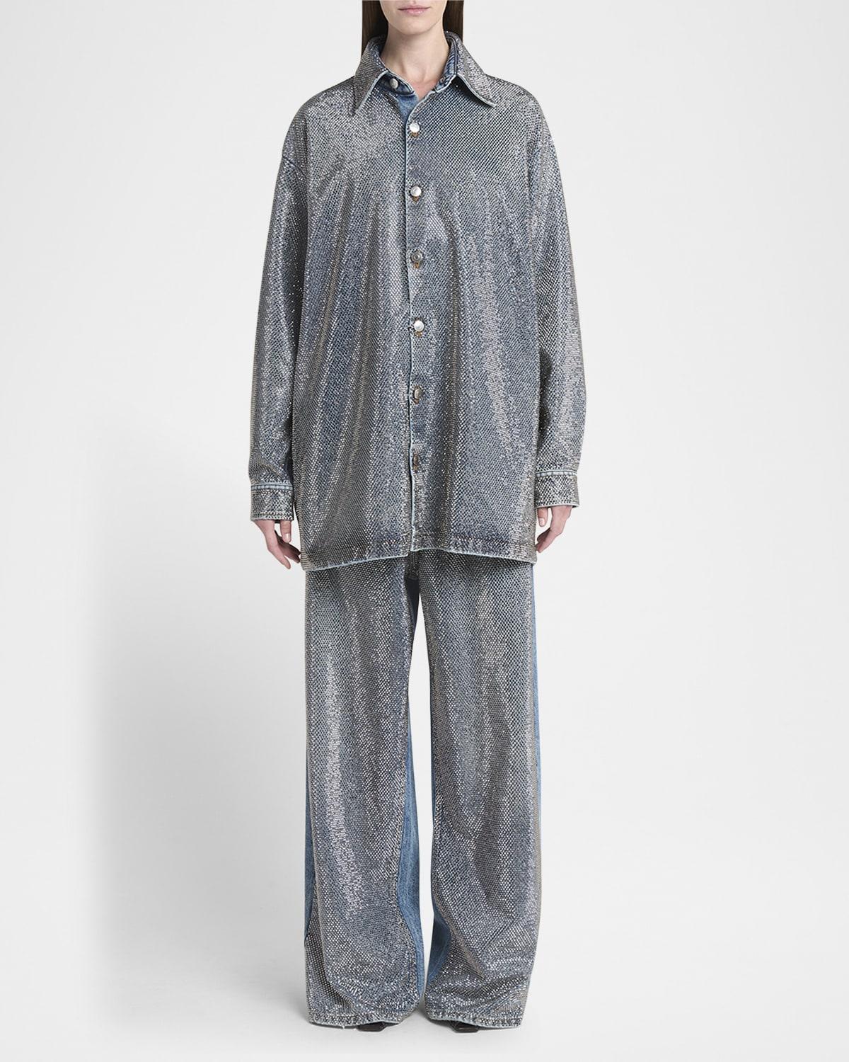 crystal hotfix denim overshirt
