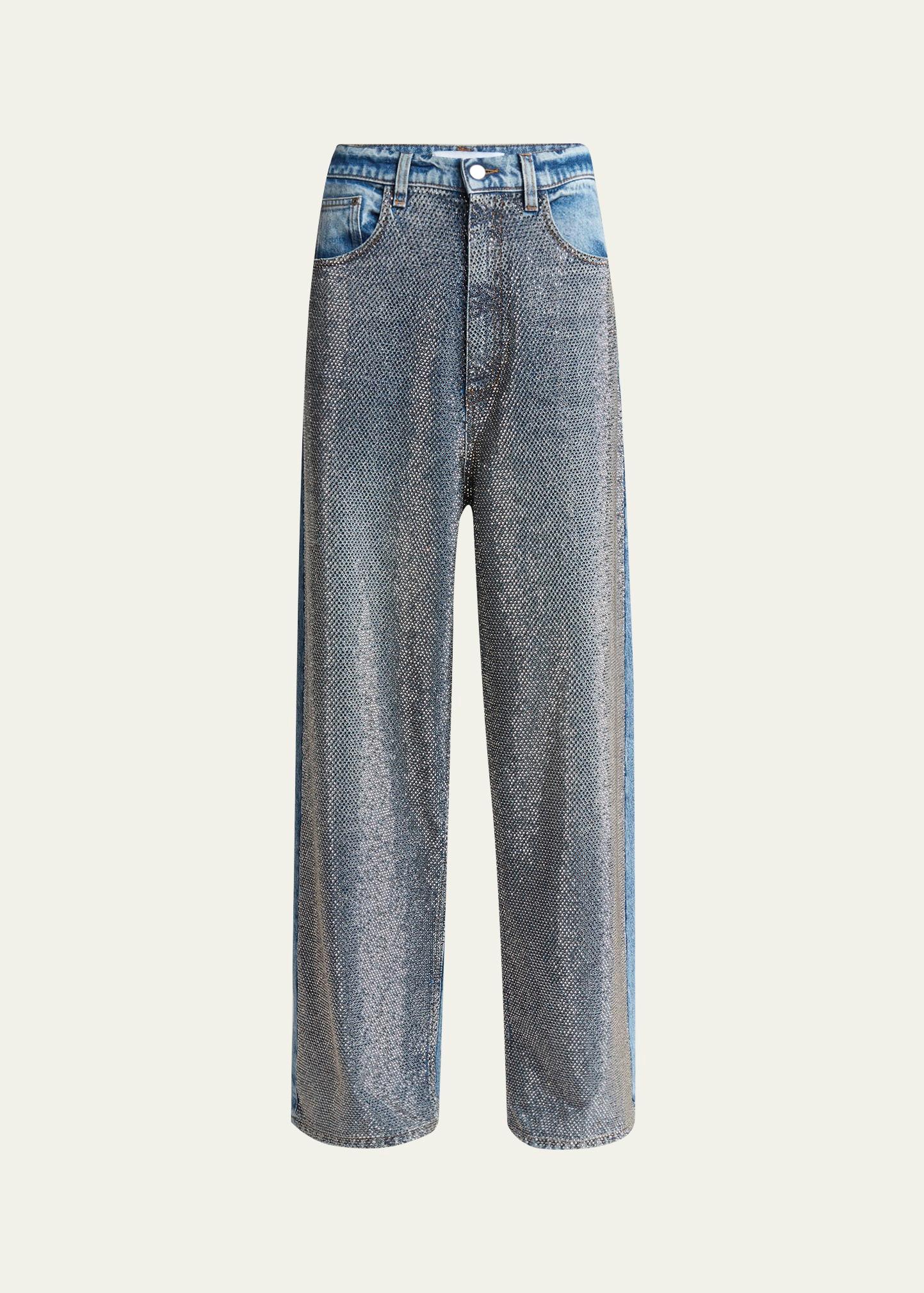 crystal hotfix wide leg jeans