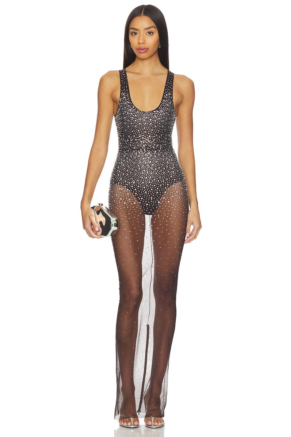 crystal mesh column dress