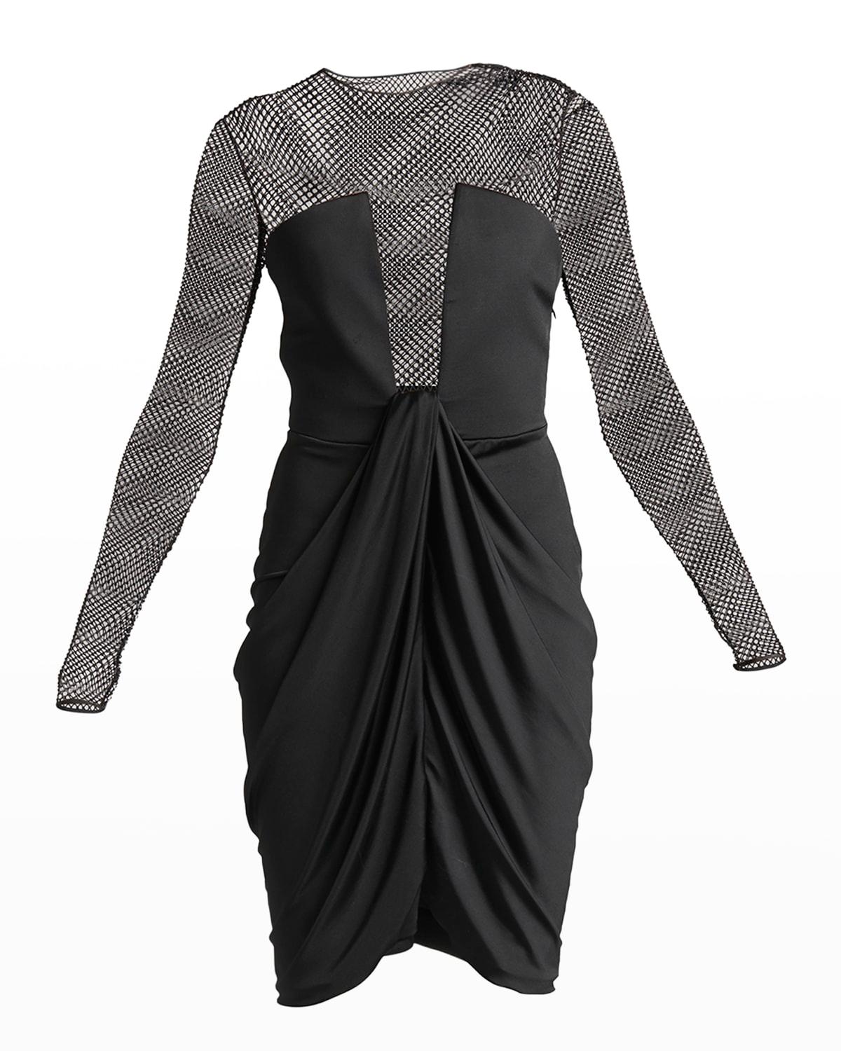 crystal mesh draped jersey illusion dress