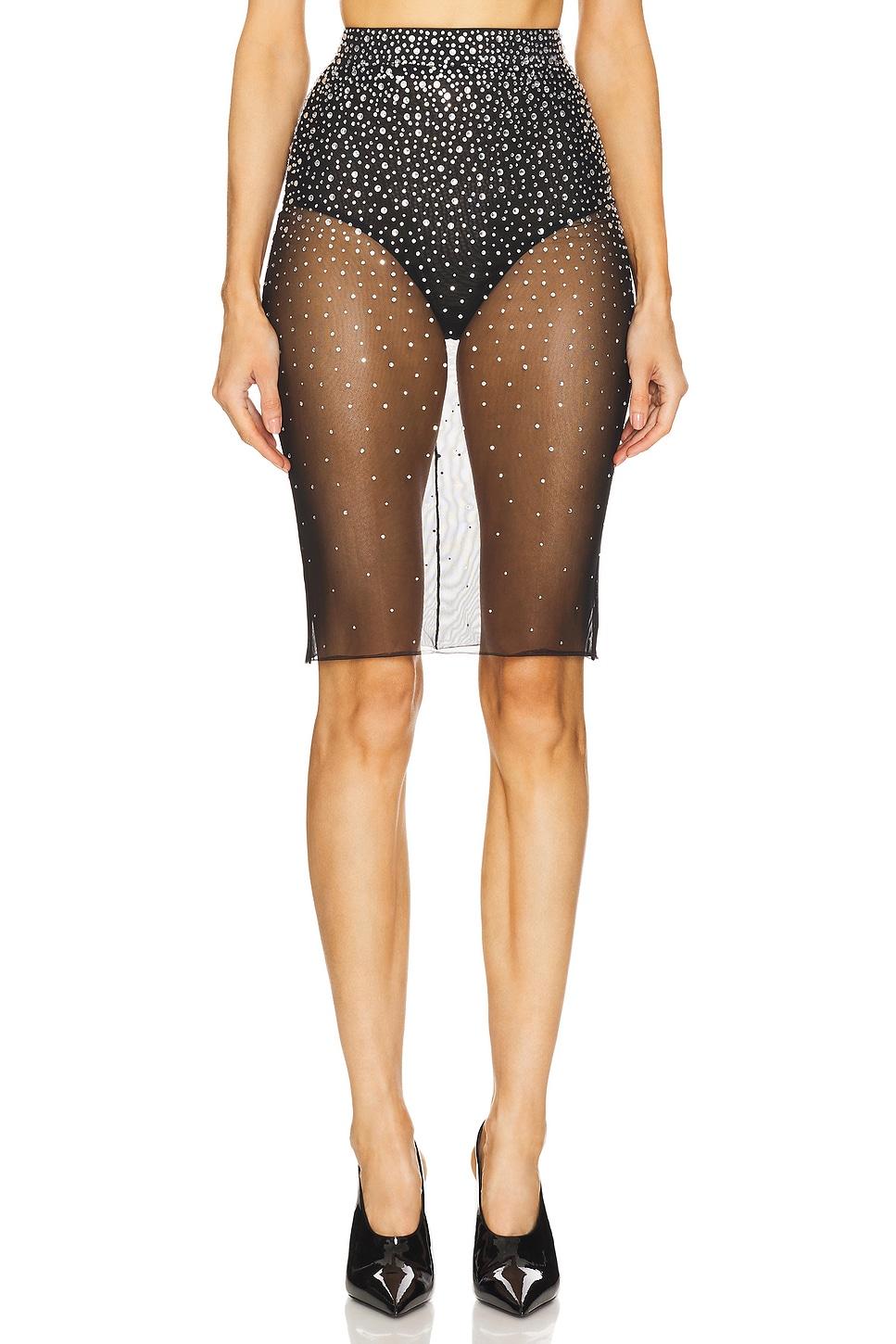 crystal mesh midi skirt