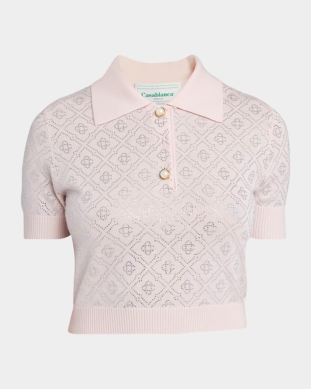 crystal monogram crop polo shirt