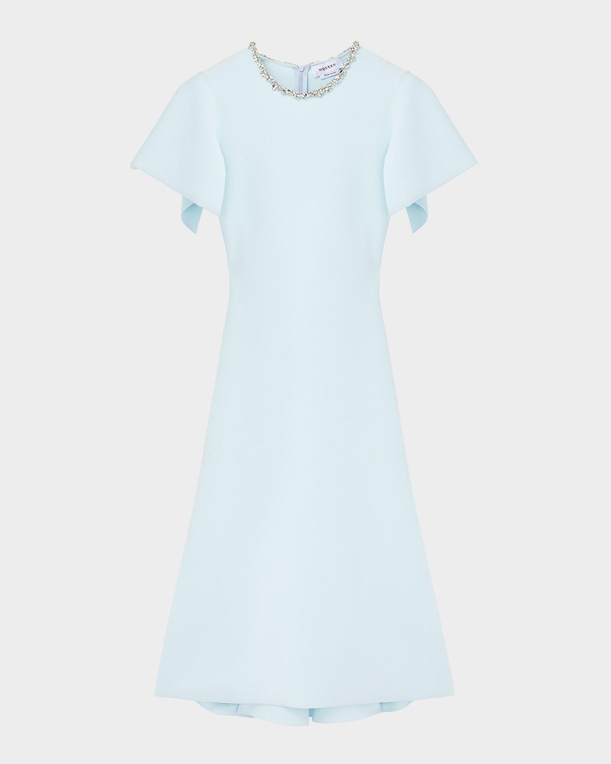 crystal neck short-sleeve knit midi dress