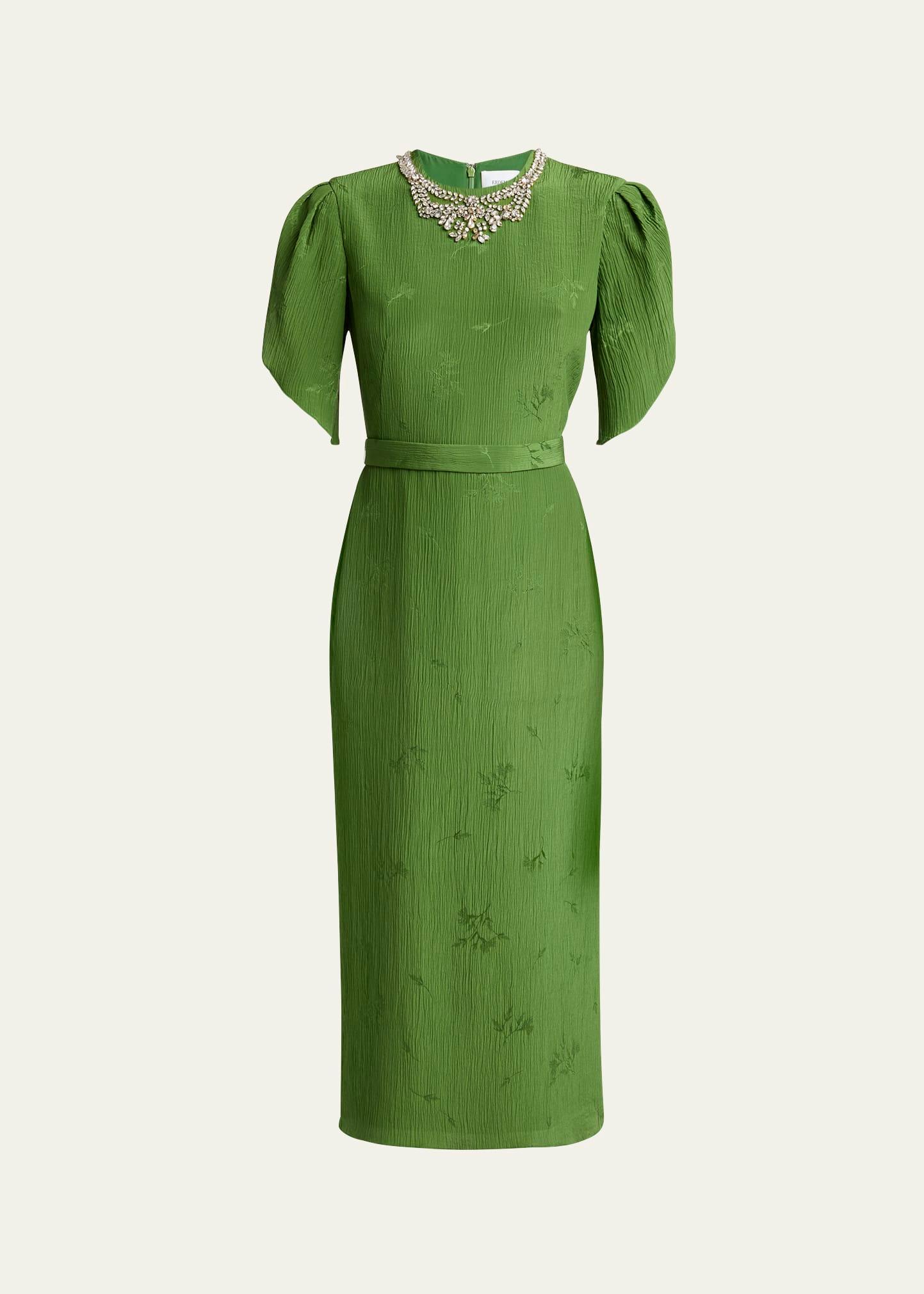 crystal necklace floral embroidered short sleeve cocktail dress