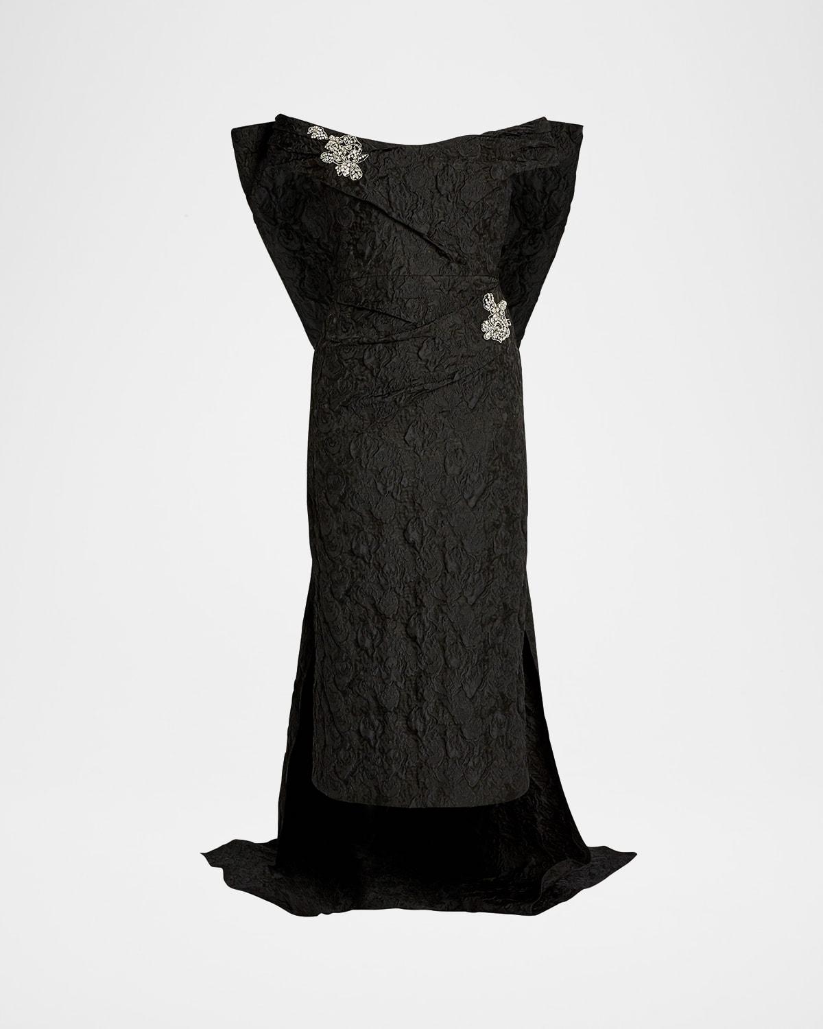 crystal off-the-shoulder cape midi cocktail dress