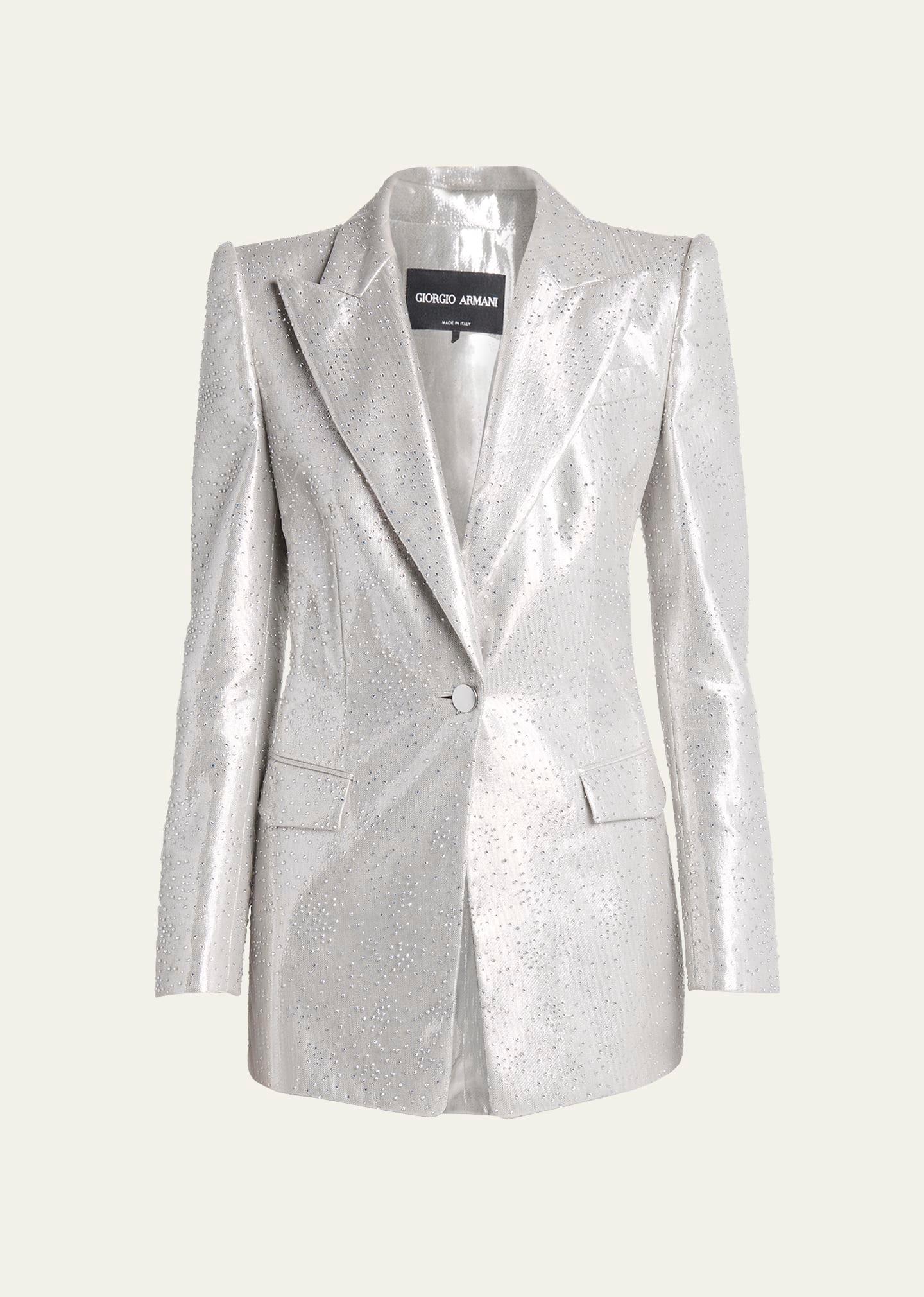 crystal one-button silk blazer