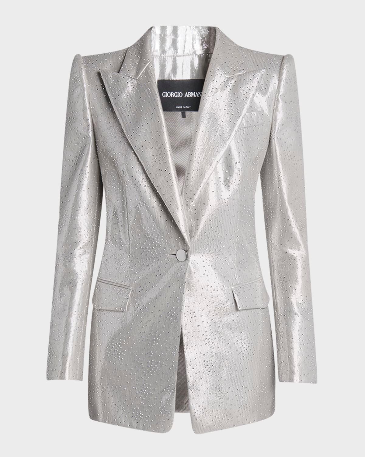 crystal one-button silk blazer