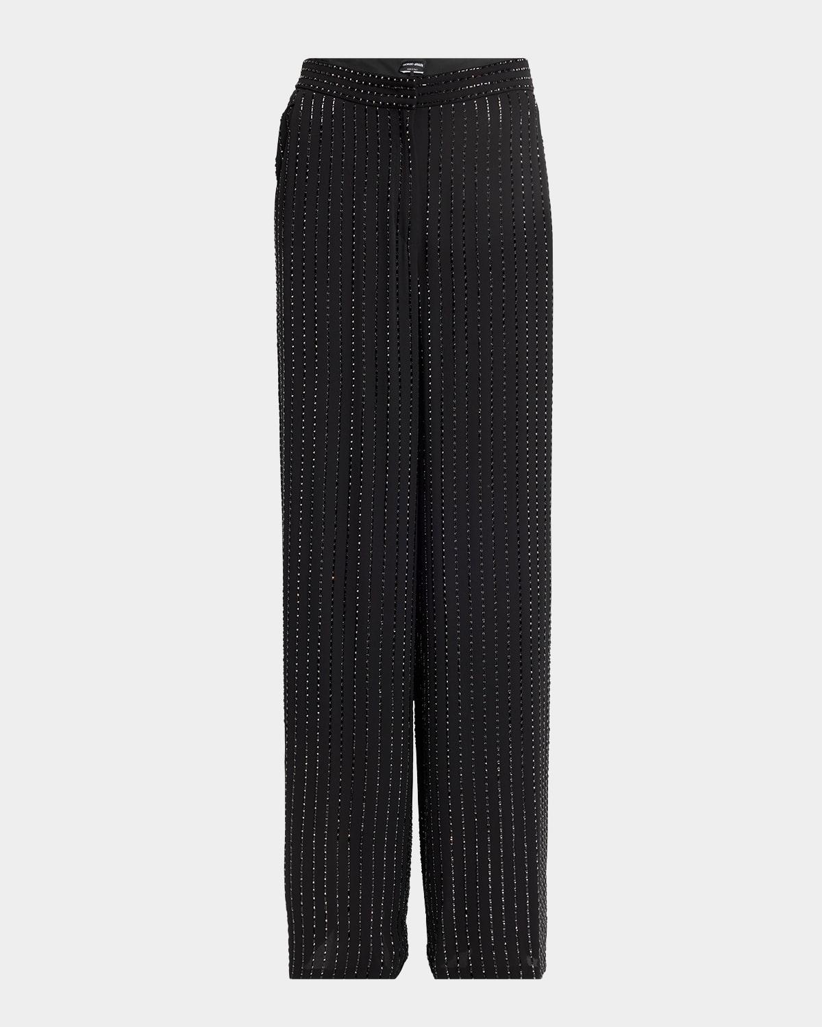 crystal pinstripe straight-leg silk trousers