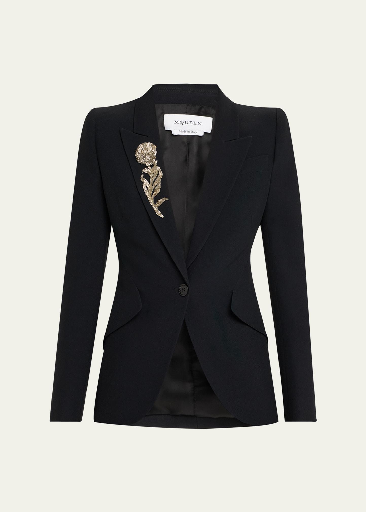 crystal rose embroidered single-breasted blazer