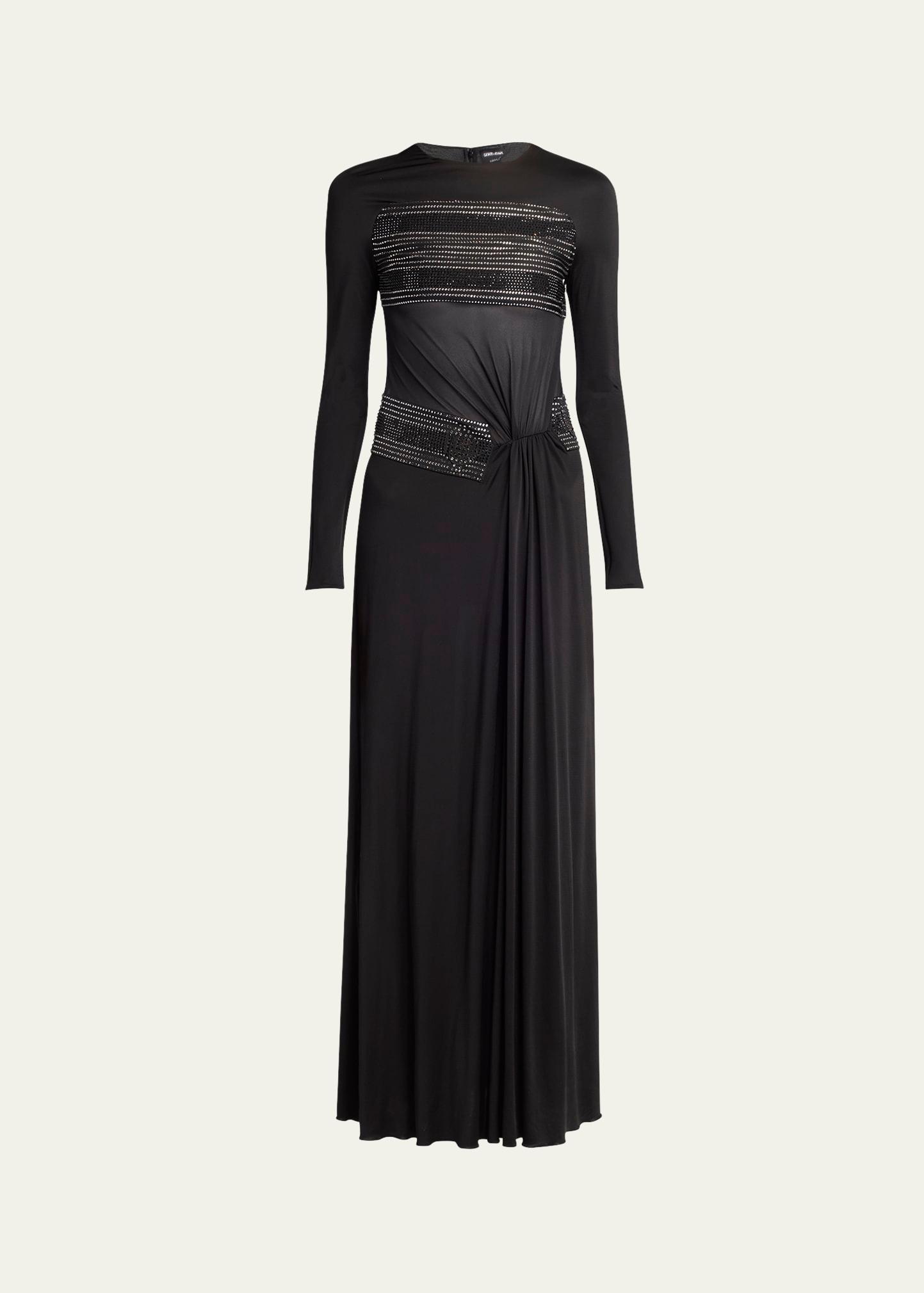 crystal sheer midriff jersey gown