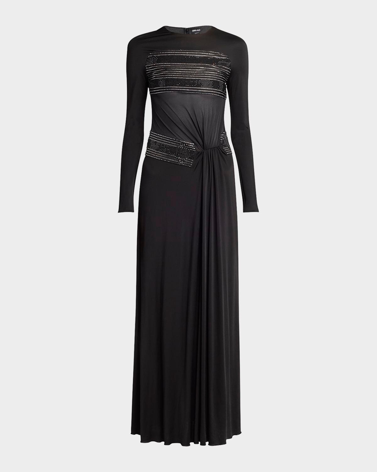 crystal sheer midriff jersey gown