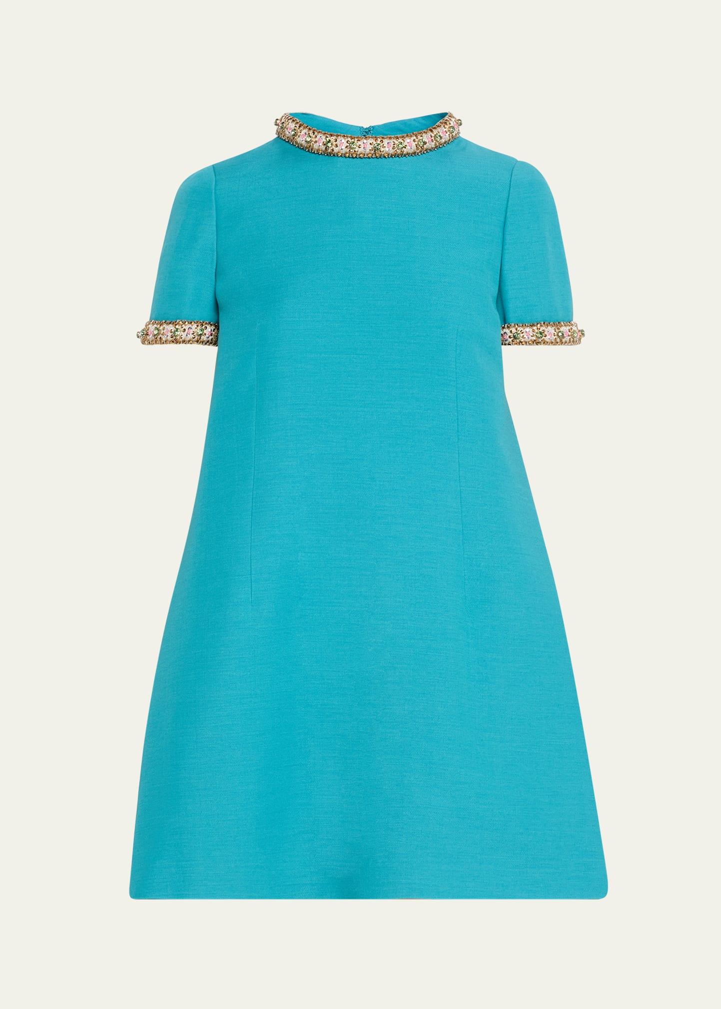 crystal short-sleeve mini shift dress