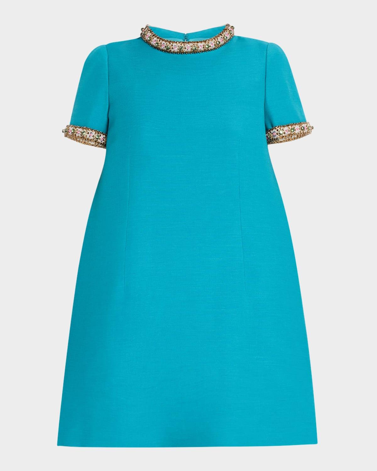 crystal short-sleeve mini shift dress
