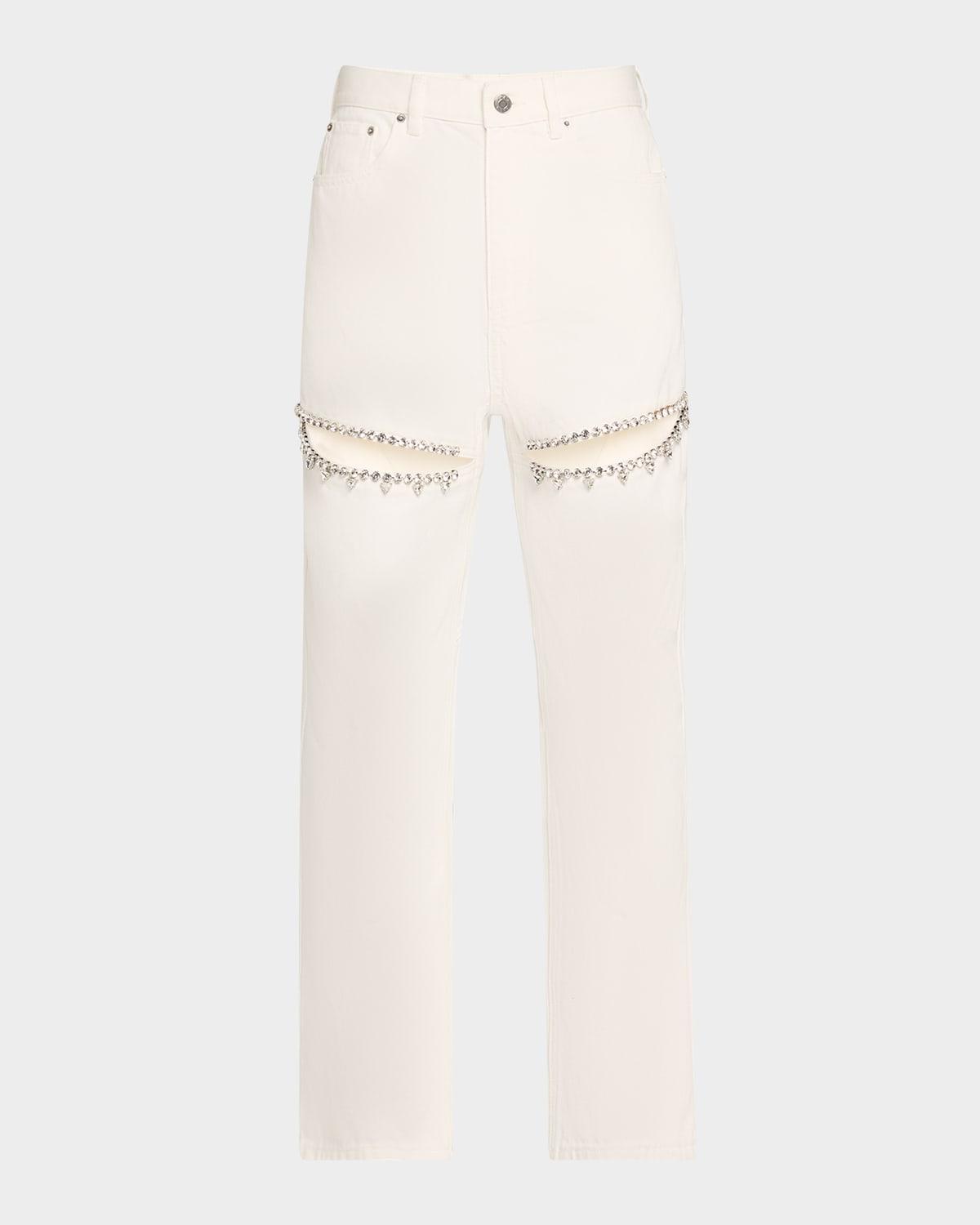 crystal slit straight-leg jeans