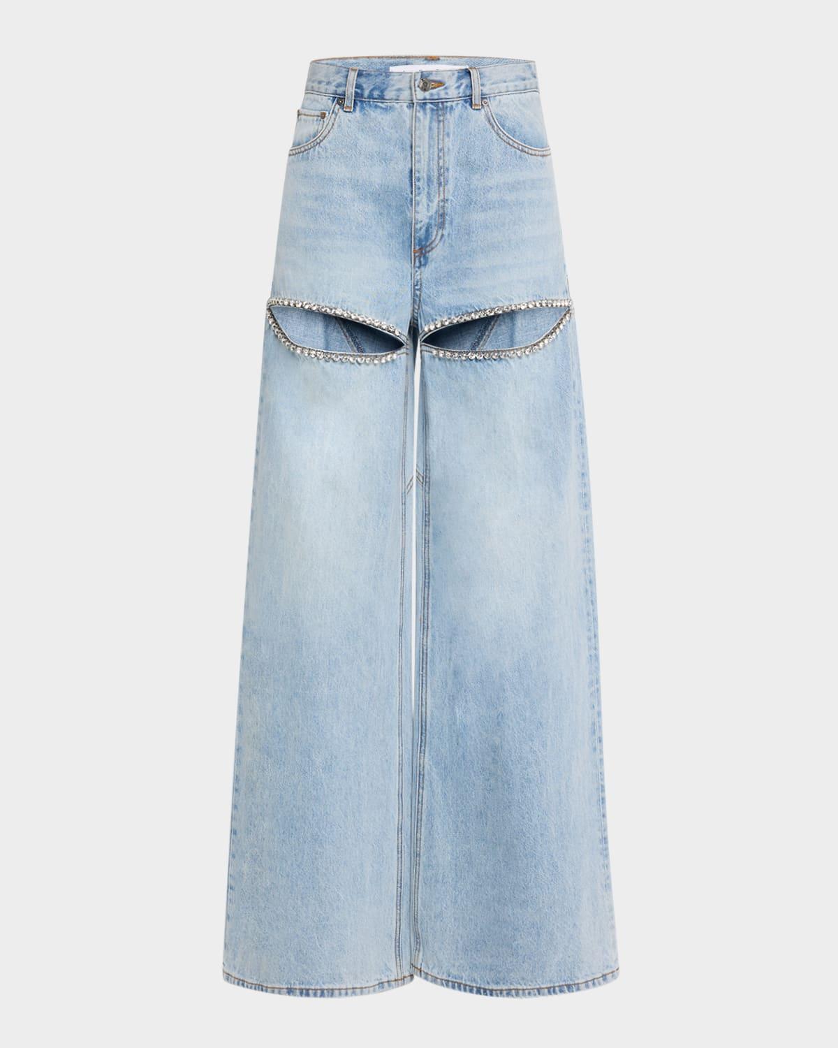 crystal slit wide-leg jeans
