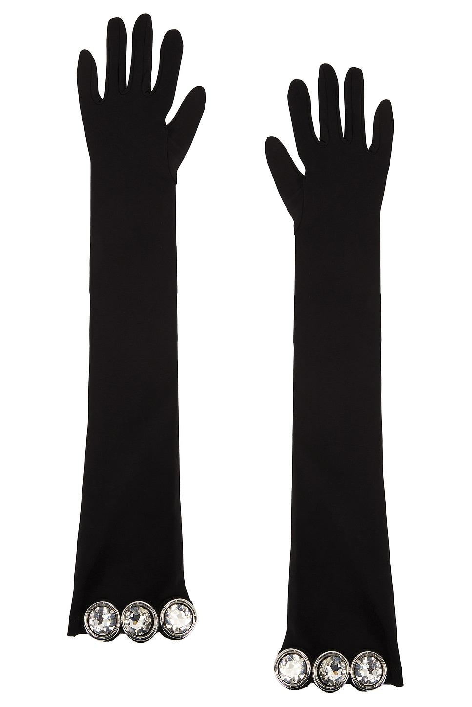 crystal stone patch long gloves