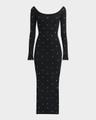 crystal studs long-sleeve knit midi dress