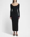 crystal studs long-sleeve knit midi dress