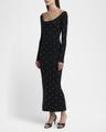 crystal studs long-sleeve knit midi dress