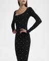 crystal studs long-sleeve knit midi dress