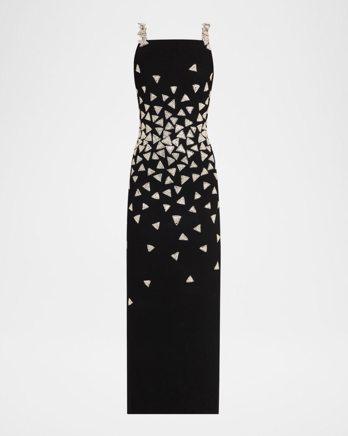 crystal triangle embroidered sleeveless wool gown