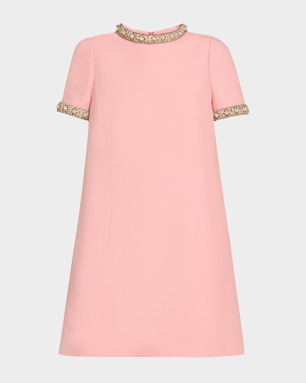 crystal-trimmed short-sleeve shift mini dress