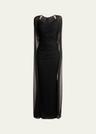 crystal tulle trumpet gown with sheer draped cape