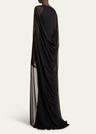 crystal tulle trumpet gown with sheer draped cape