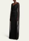 crystal tulle trumpet gown with sheer draped cape