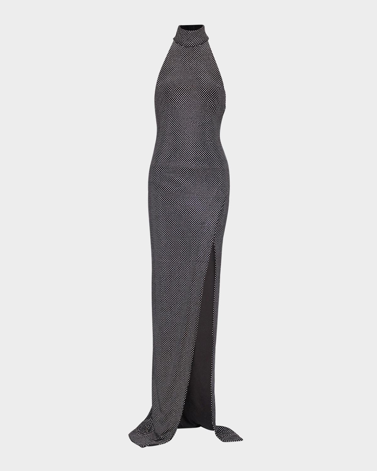 crystal velvet halter slit maxi dress