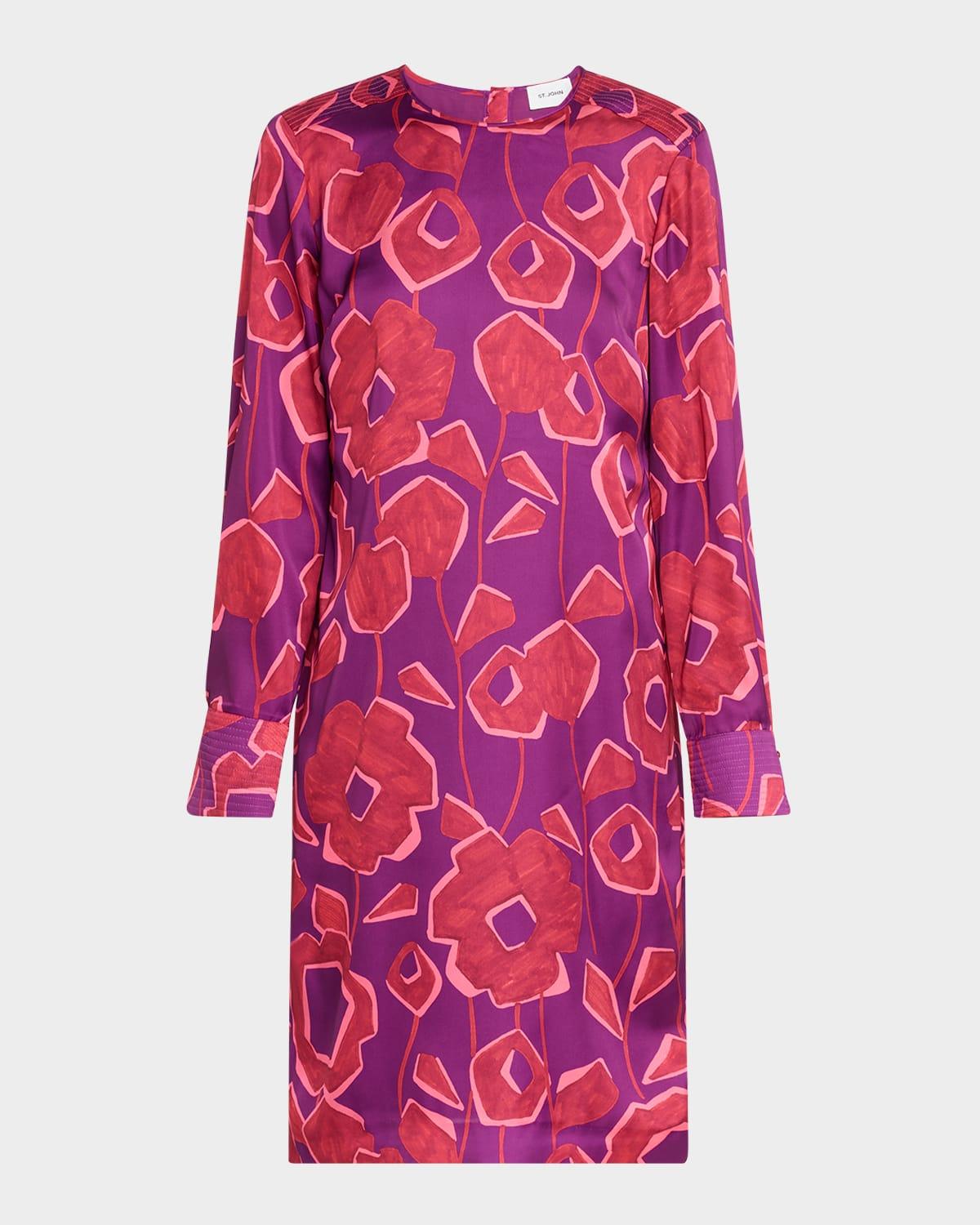 cubist floral-print long-sleeve dress