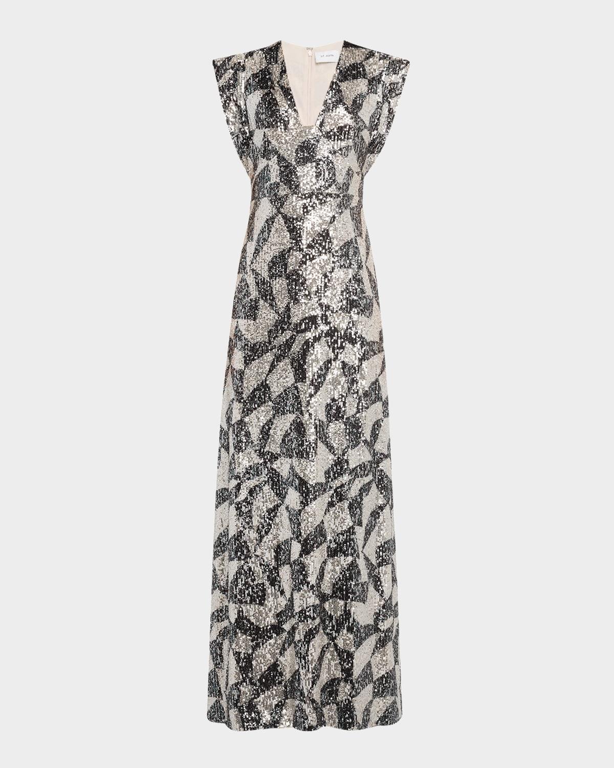 cubist geo stretch paillette gown