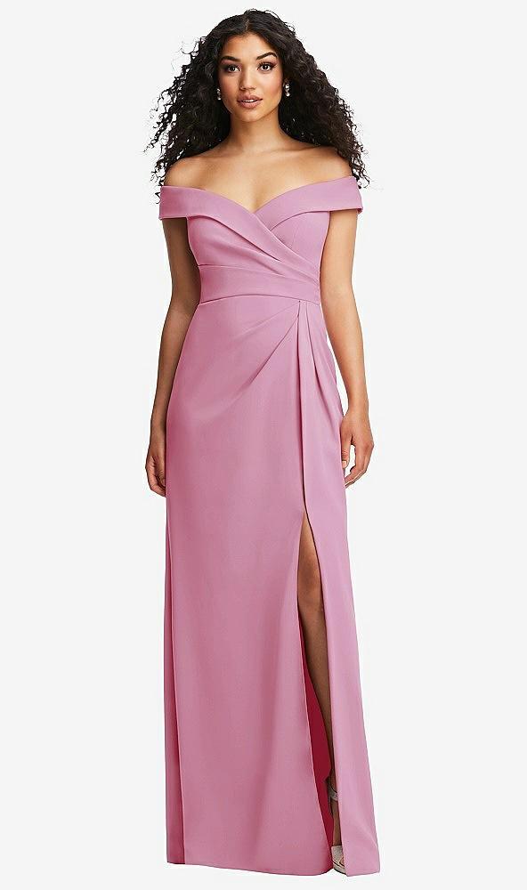 cuffed off-the-shoulder pleated faux wrap maxi dress