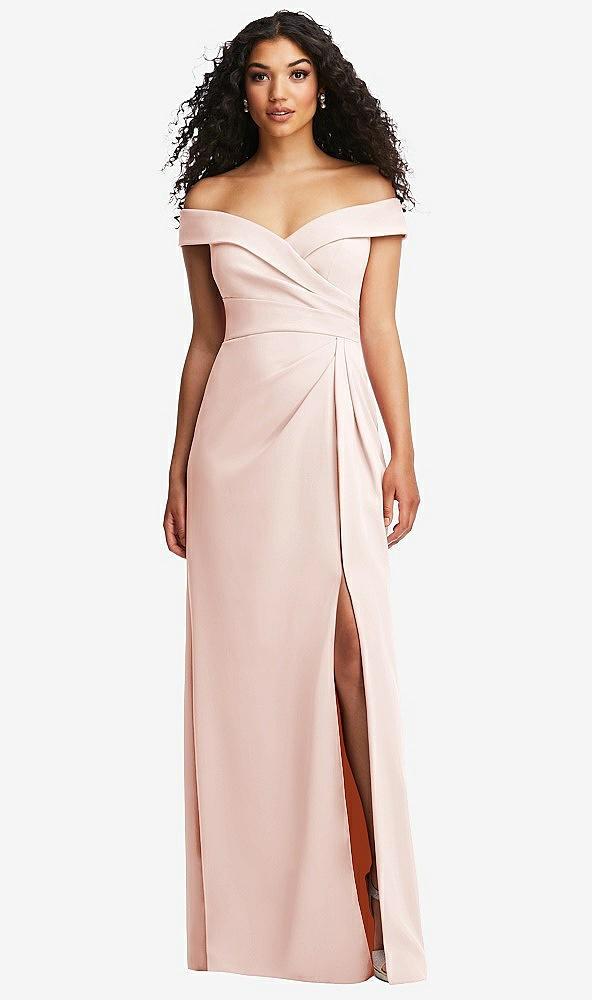 cuffed off-the-shoulder pleated faux wrap maxi dress