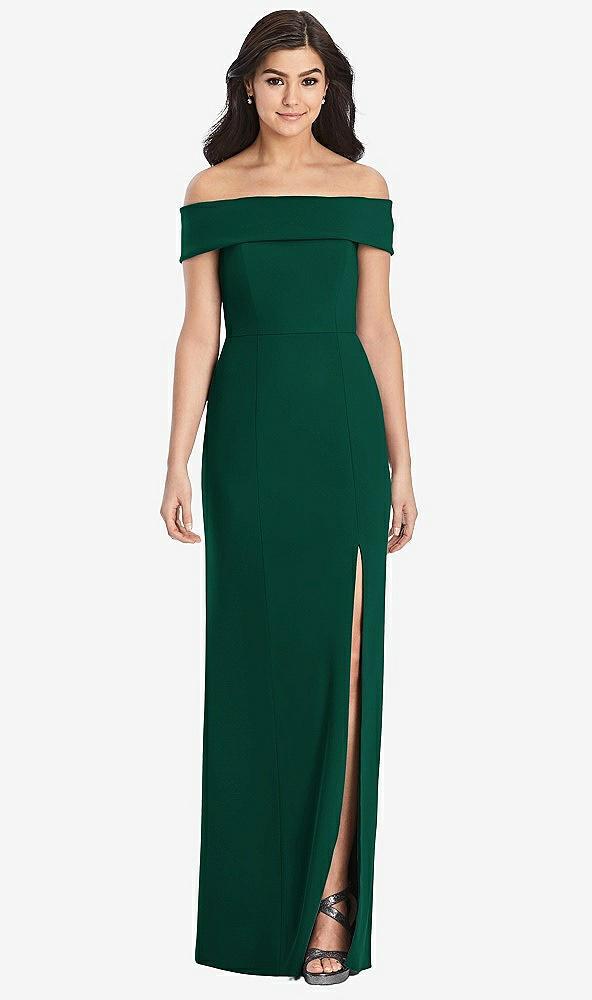 cuffed off-the-shoulder trumpet gown