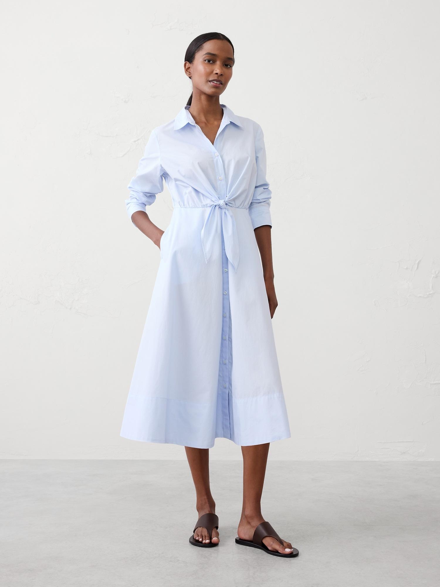 cuffed tie-front midi shirtdress
