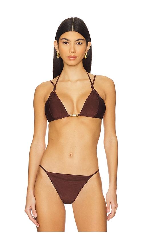 cult gaia anoki bikini top in brown.