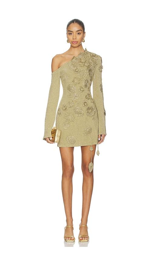 cult gaia kaela knit dress in metallic gold.