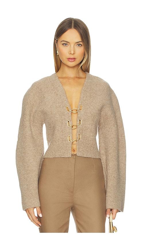 cult gaia mayalu cardigan in beige.