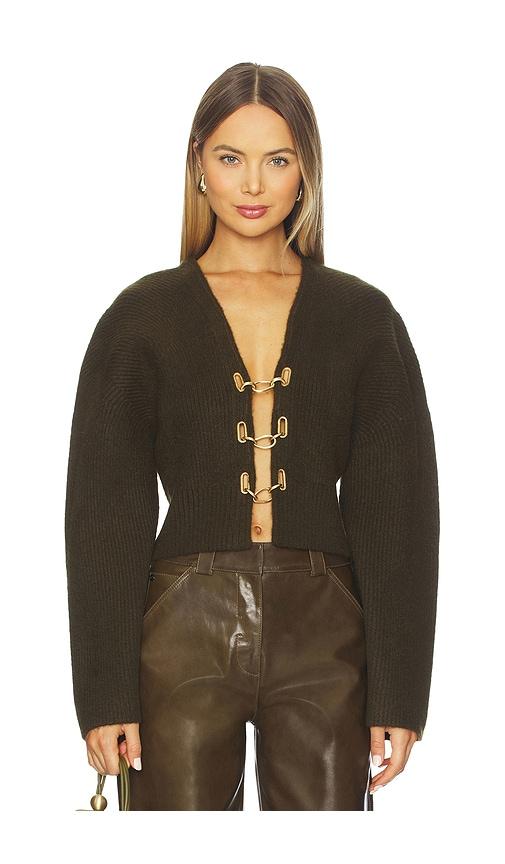 cult gaia mayalu cardigan in brown.