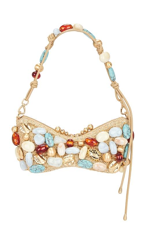 cult gaia mercier clutch in tan,blue.