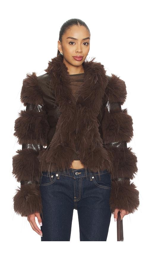 cultnaked faux fur caterpillar coat in brown.